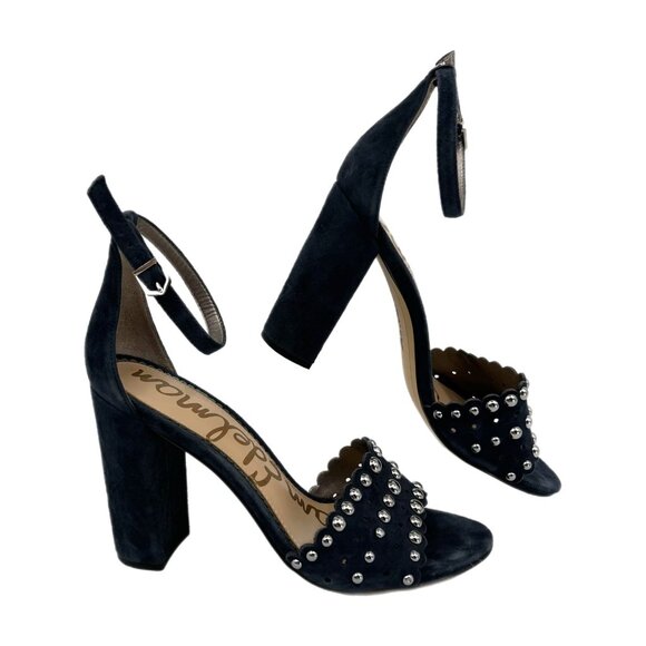 Sam Edelman Shoes - Sam Edelman Blue Suede Scalloped Edge Block Heels | Size 8.5